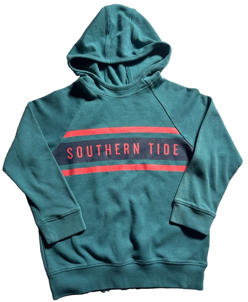 Southern Tide Boys S Teal Stripe Logo Pullover Hoodie